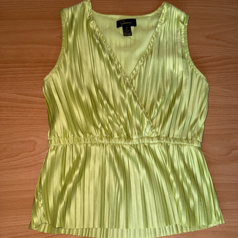Japna Lime Green Pleated Sleeveless Blouse